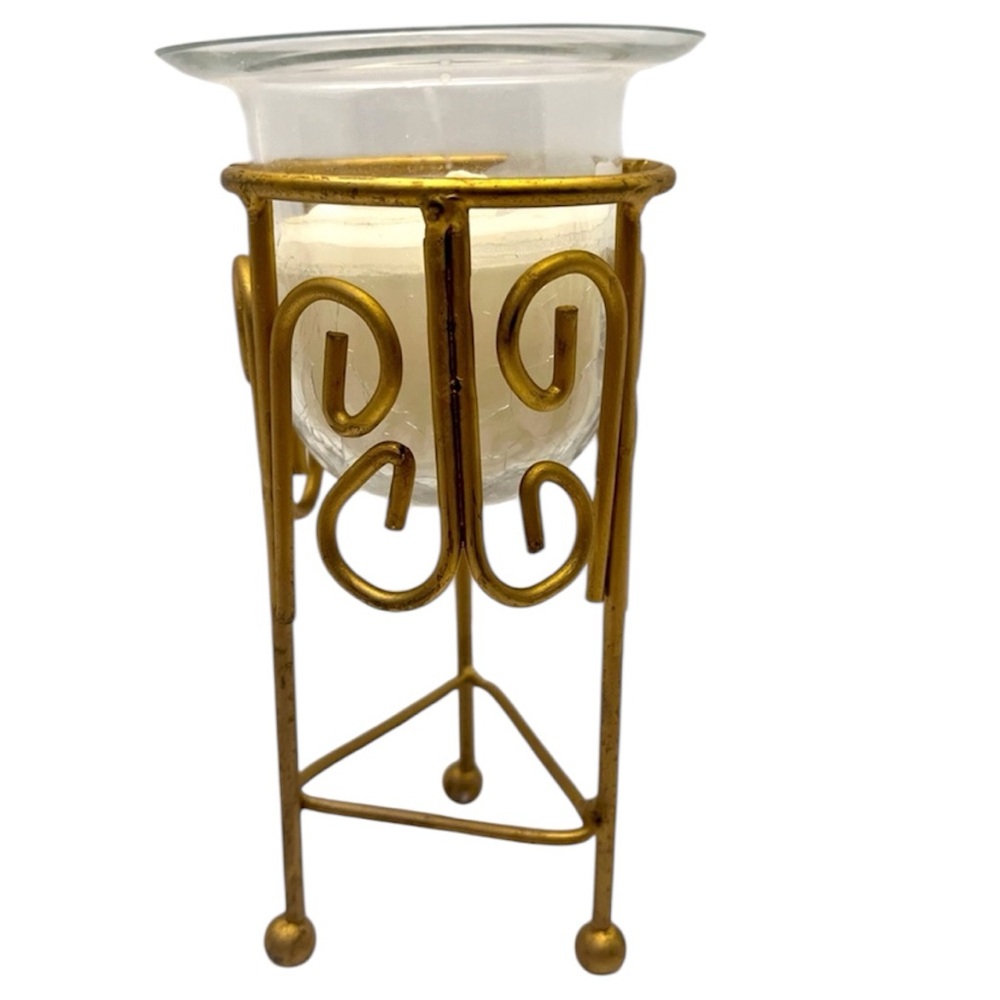 Vintage Brass Color Metal 7.5 inches Tall Candle Holder with Candle.  New in Box